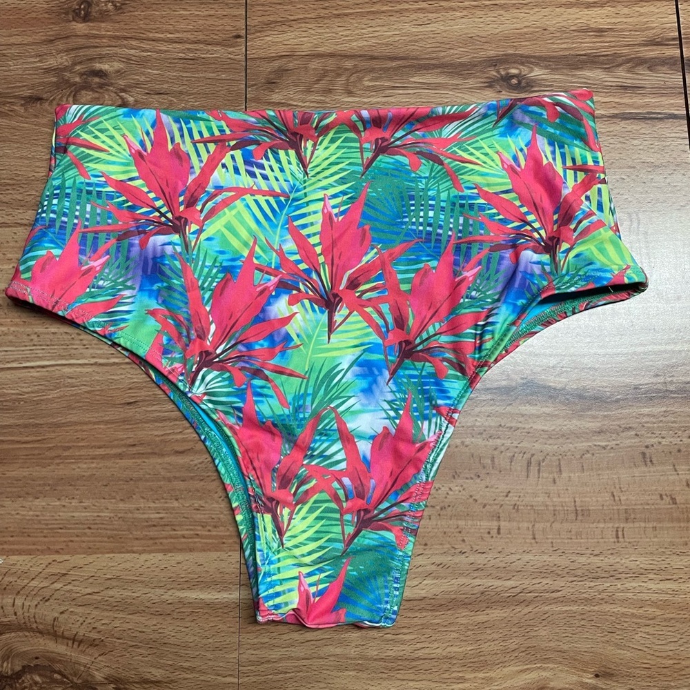 Tropical Floral High-Waisted Brazilian Bikini Bottom
